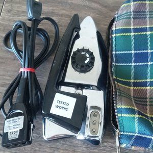 Vintage Universal Folding Handle Travel Iron With Storage Pouch Made In France